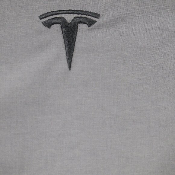 Tesla Shirt Womens XS Button Up 3/4 Sleeve Embroidered Logo Gray solid preppy - Picture 3 of 14